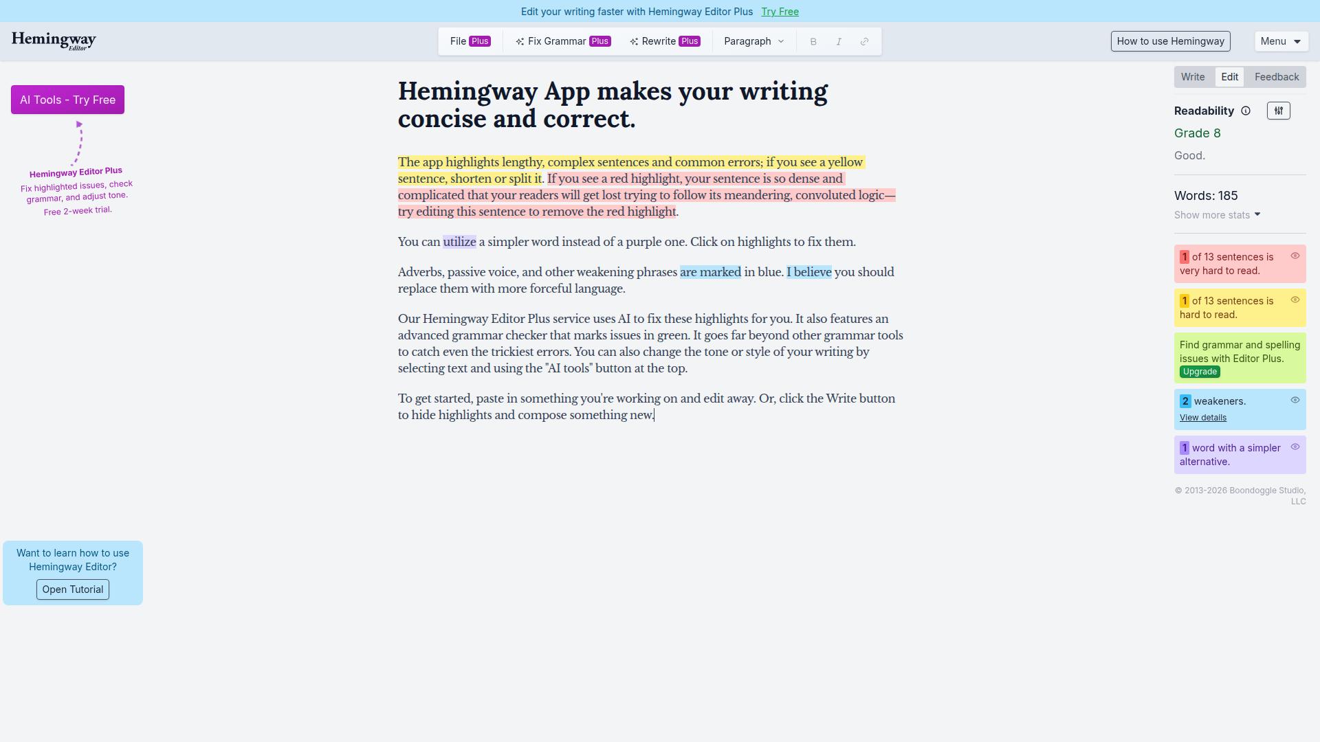 Hemingway Editor website